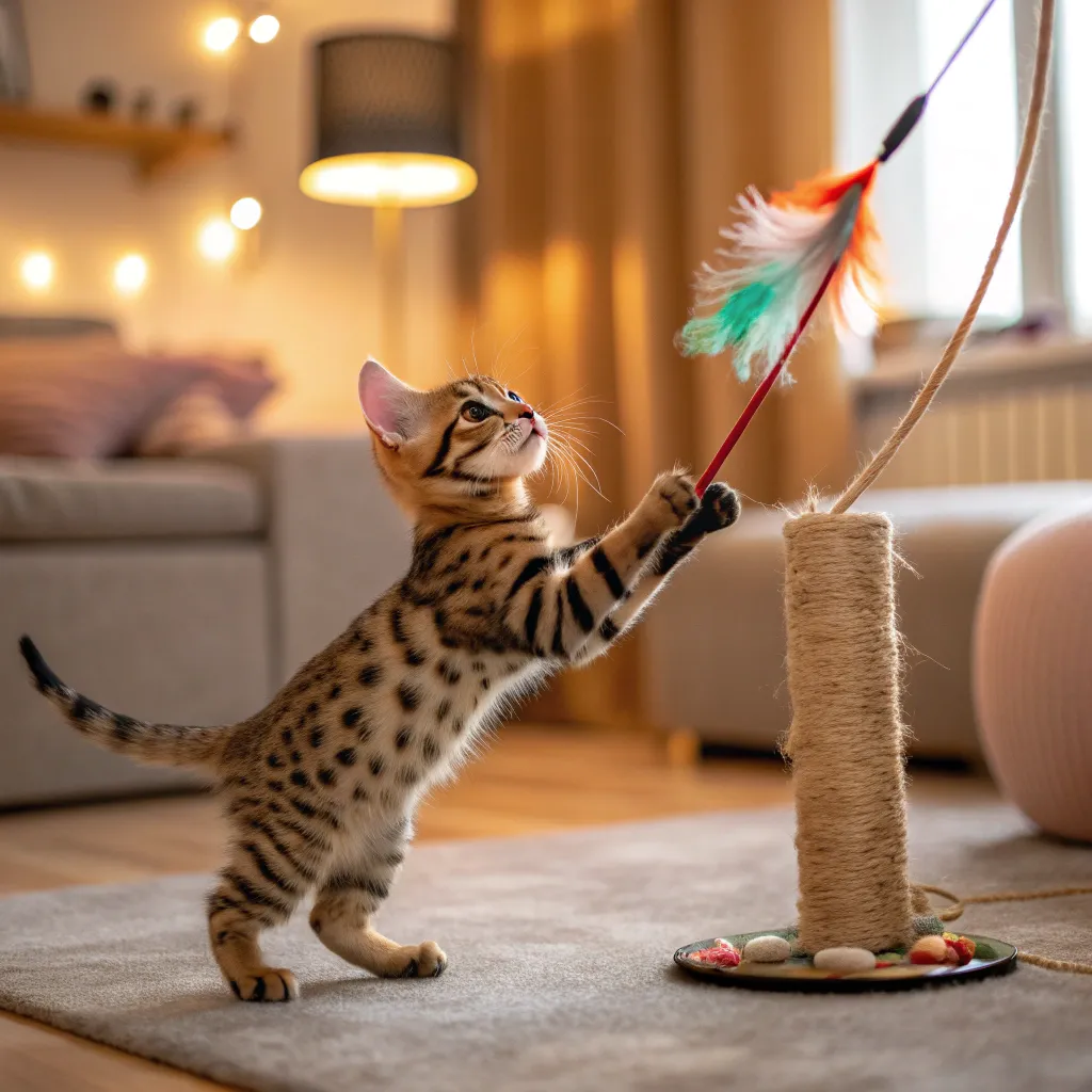  Bengal kitten bonding during playtime.
