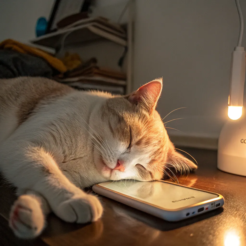 a cat curled up on a warm phone basking in the co