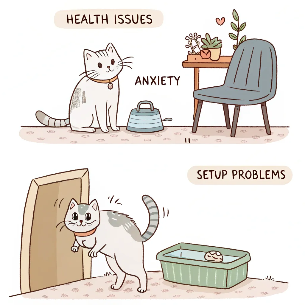 Infographic illustrating common reasons older cats avoid the litter box: health, stress, and setup issues.
