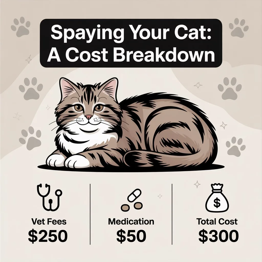 Infographic displaying the cost of spaying a cat, including vet fees and medication.