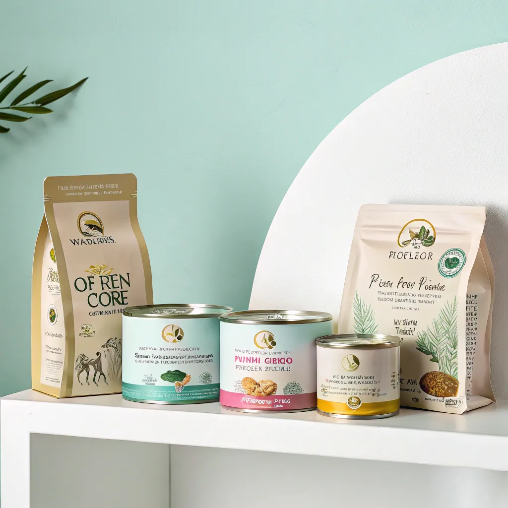 Premium kitten food brands on display.