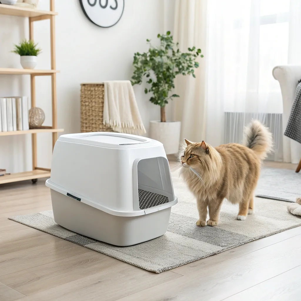Clean litter box for monitoring cat urinary health after catheter removal.