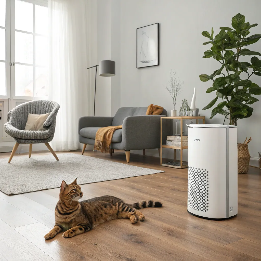 Allergy-friendly home with a Bengal cat and a HEPA air purifier.
