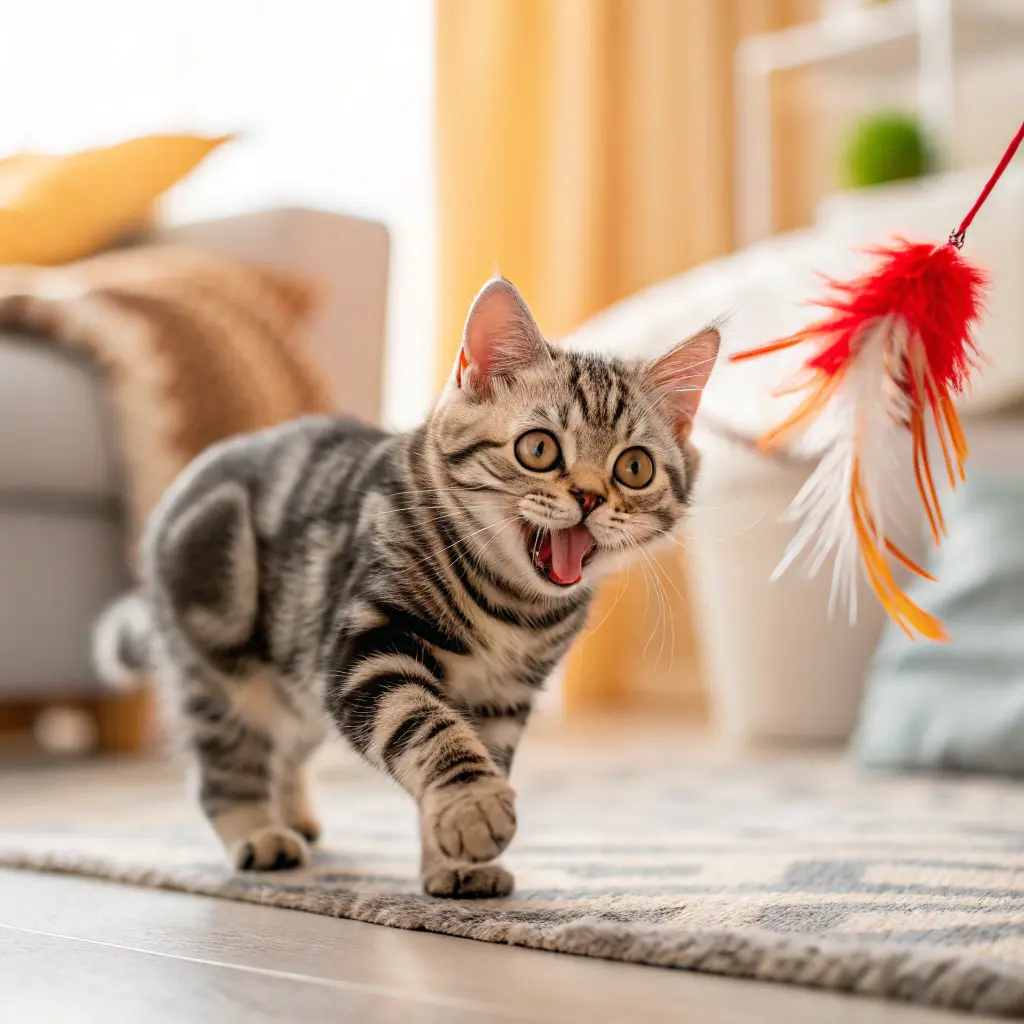 a close up of a happy american shorthair cat with 2
