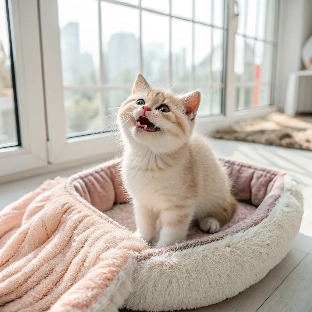 Munchkin cat resting comfortably on a pet bed, showcasing a healthy and allergy-free environment.