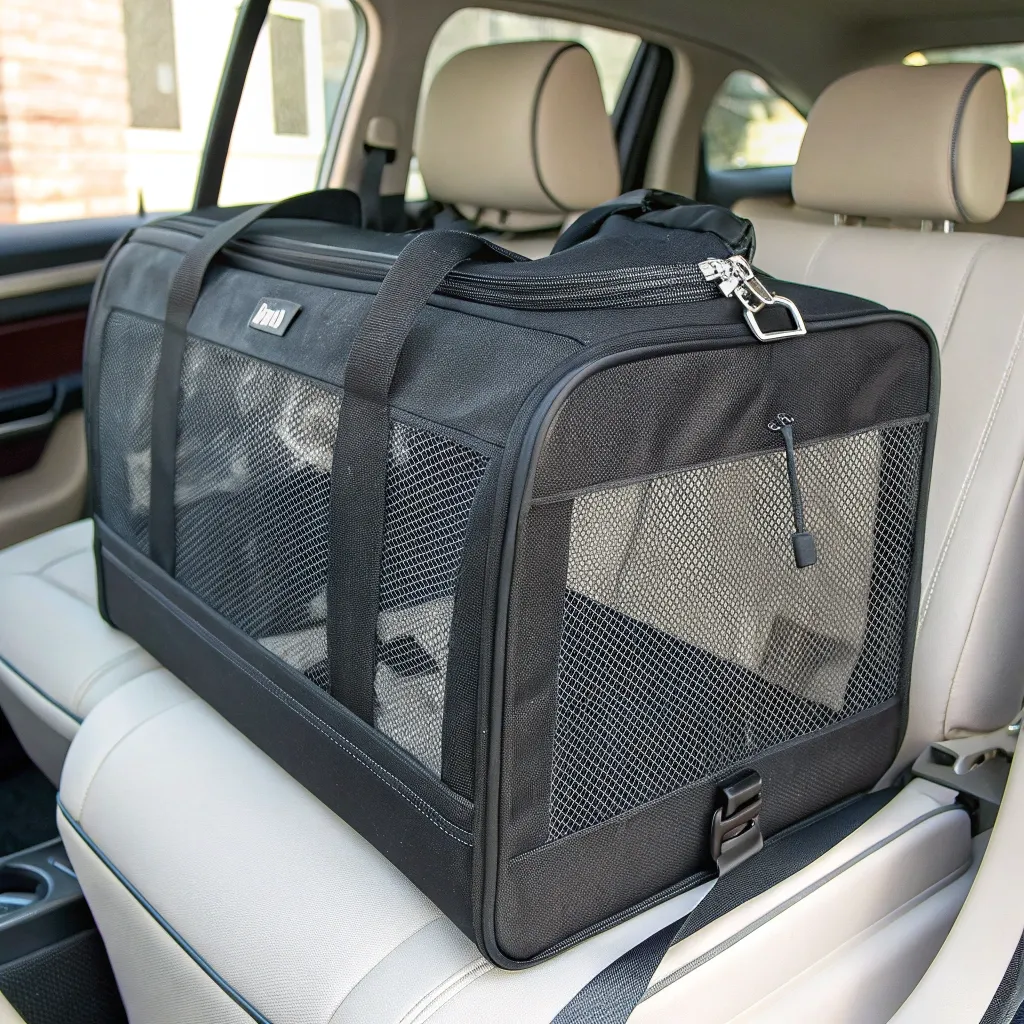Durable pet carrier with ventilation for Norwegian Forest Cats.