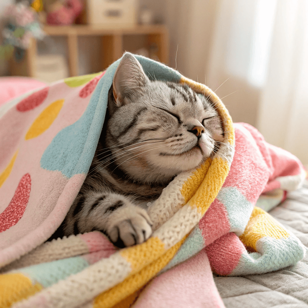 a close up of an american shorthair cat kneading a