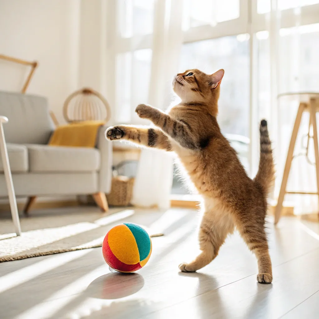 Munchkin cat tumbling with a ball, perfect for viral Munchkin cat playtime clips.
