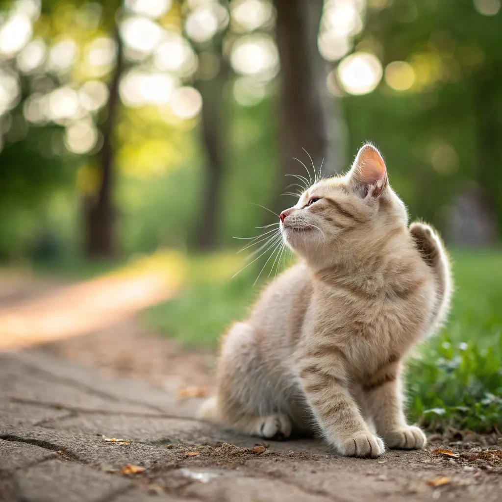 Munchkin cat scratching its ear, indicating possible environmental allergies.