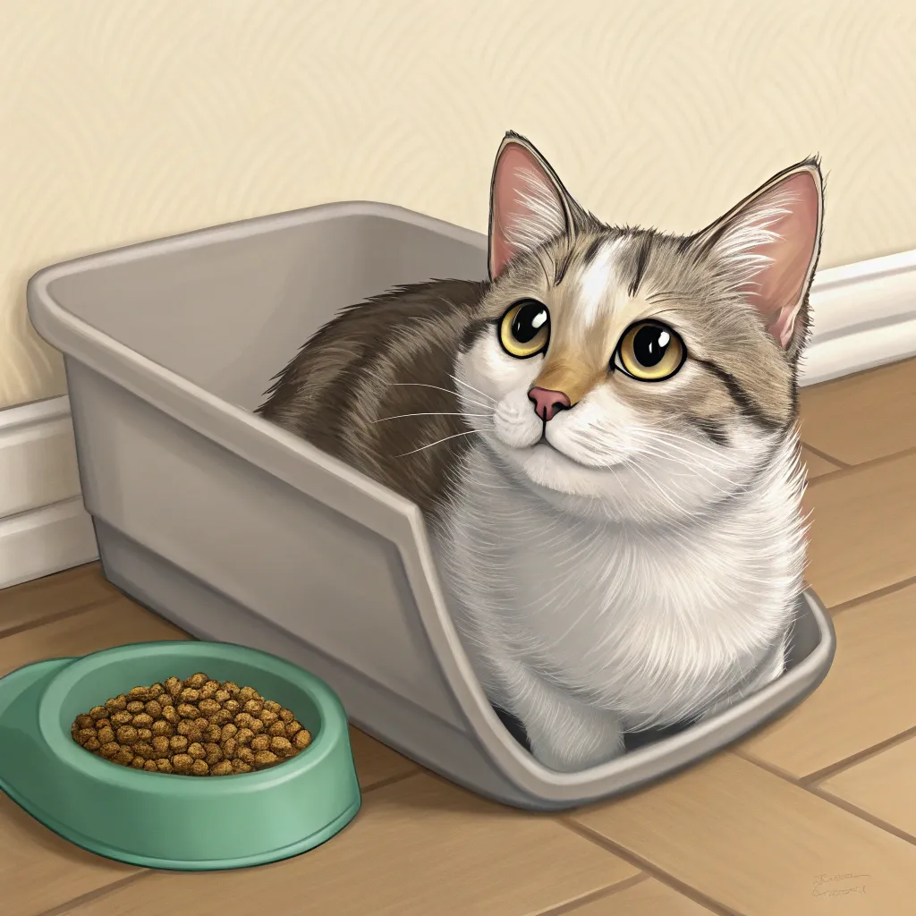 Munchkin Cat Care 5 Munchkin cat in a low-sided litter box during training session.