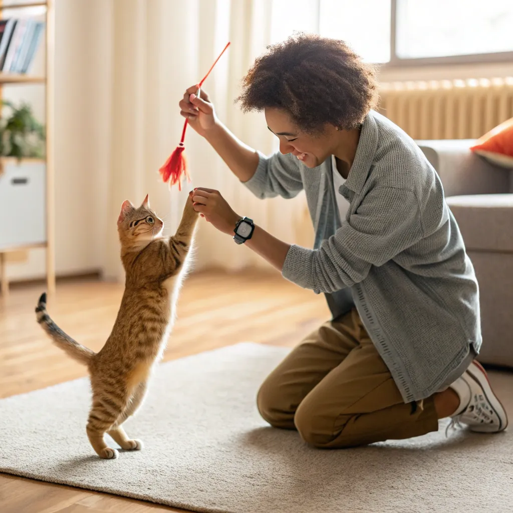 a person and cat playing together strengthening