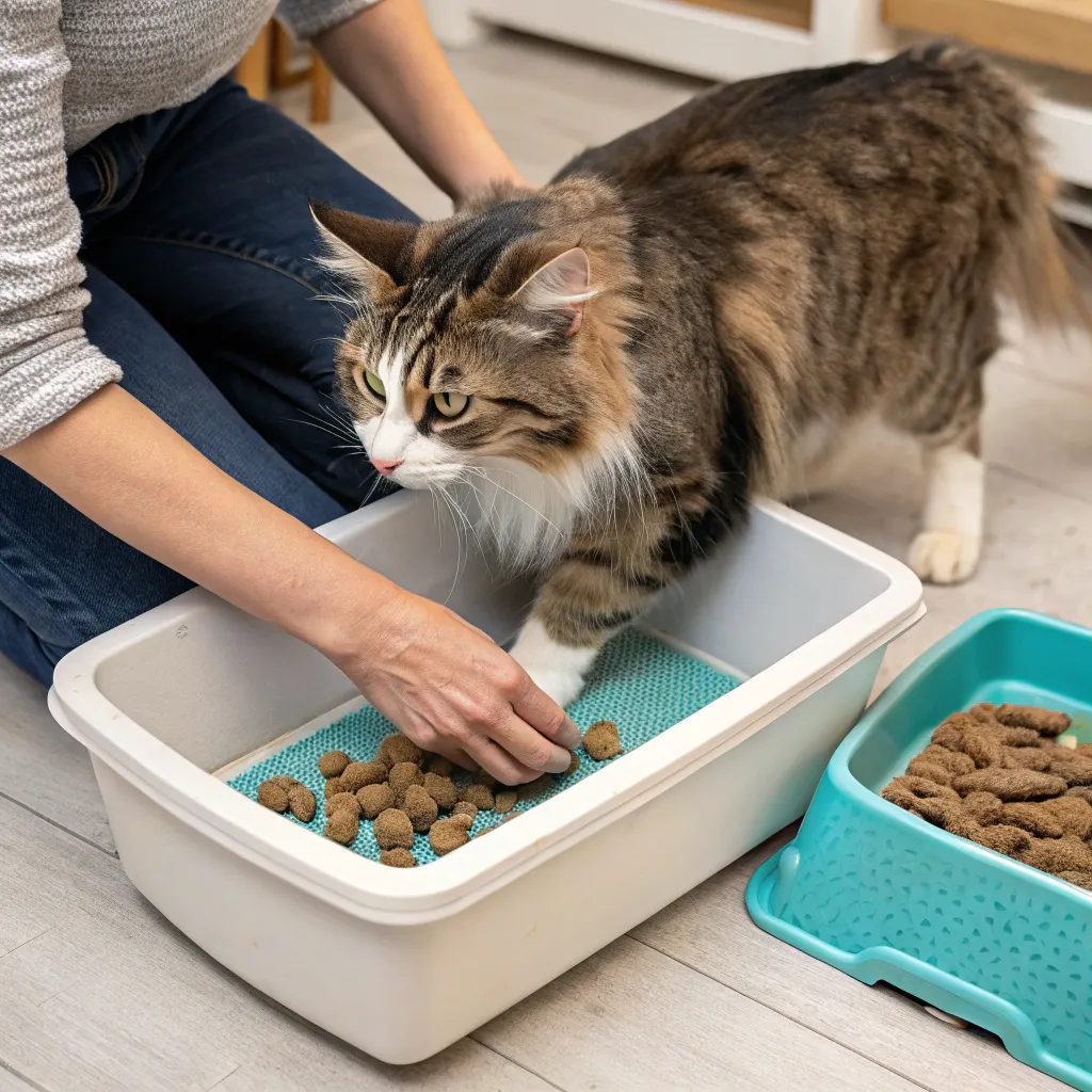 Training a Norwegian Forest Cat to use a litter box with positive reinforcement.