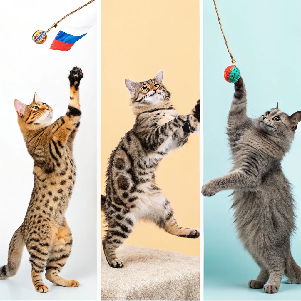 Bengal, Siberian, and Russian Blue cats showcasing hypoallergenic breeds.