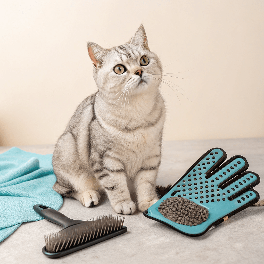 Grooming tools for American Shorthair hairball control.