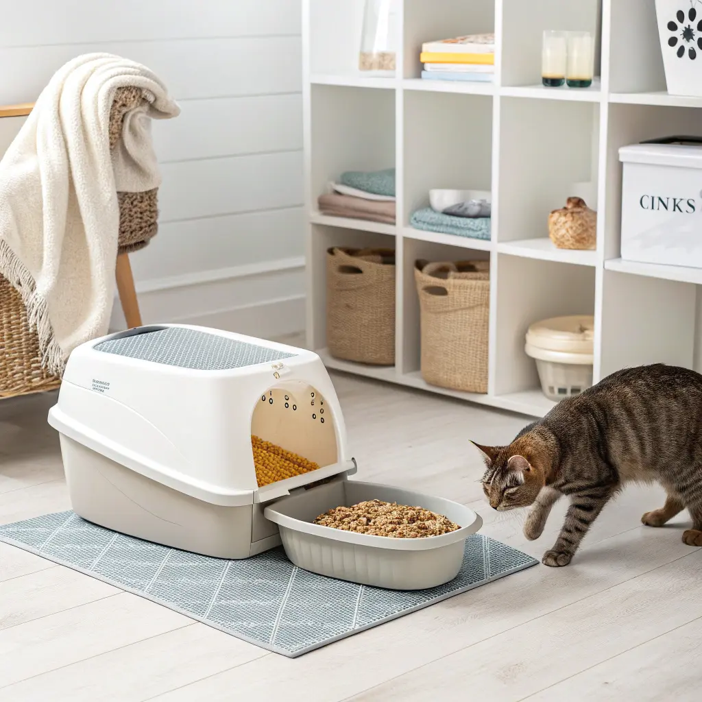 a sparkling clean litter box in a tidy well organ 1