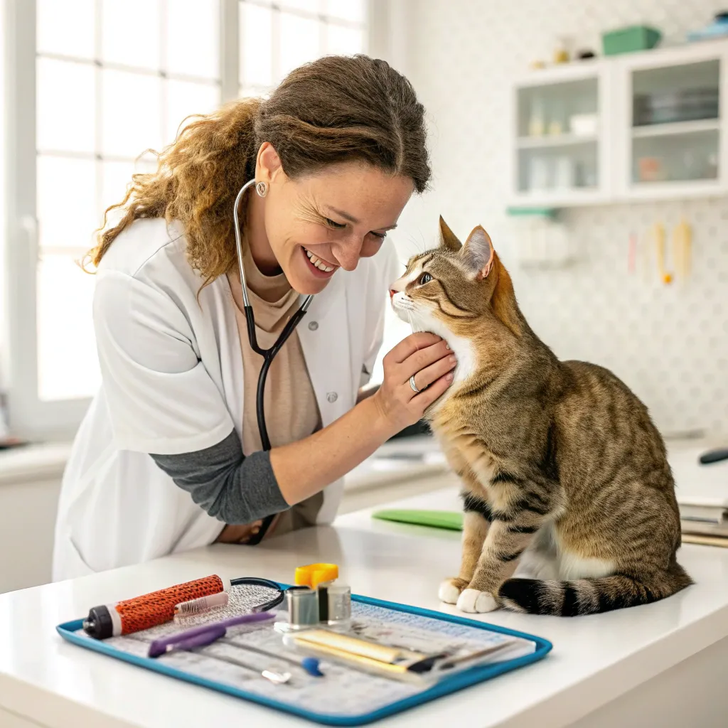Cat Caught a Mouse 3 Veterinarian checking a cat’s health, relevant to monitoring after a cat catches a mouse.