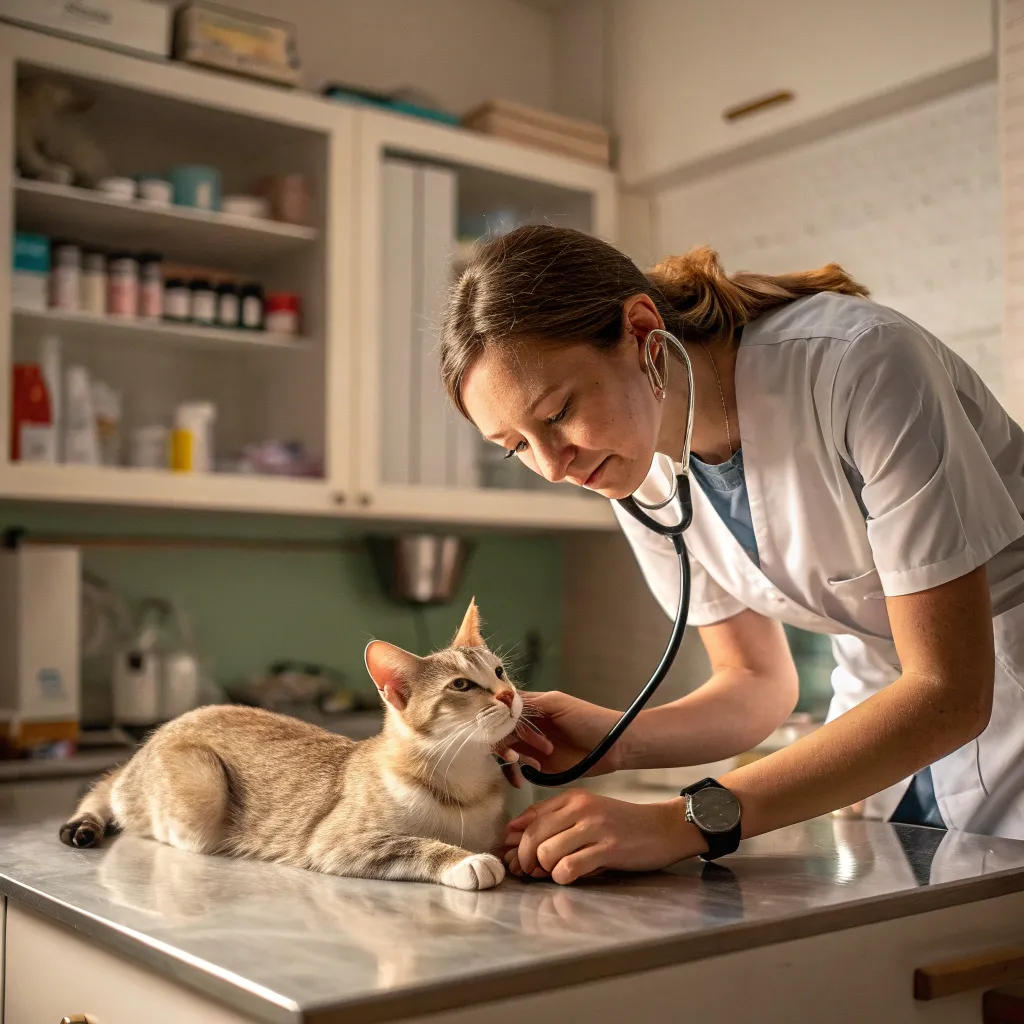 Veterinarian checking a short-tailed cat, highlighting health considerations for cat tail abnormalities.