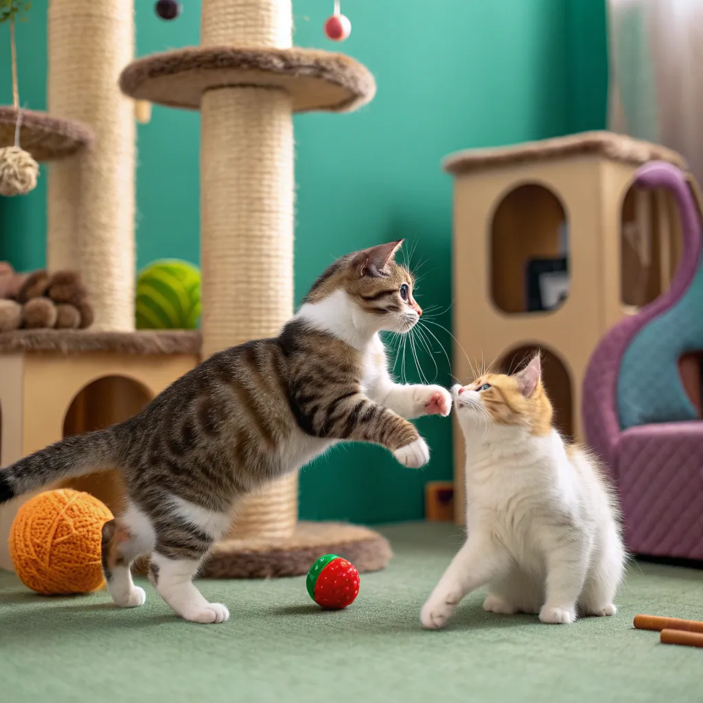 Munchkin Cat meeting another cat in a cozy, pet-friendly home environment.