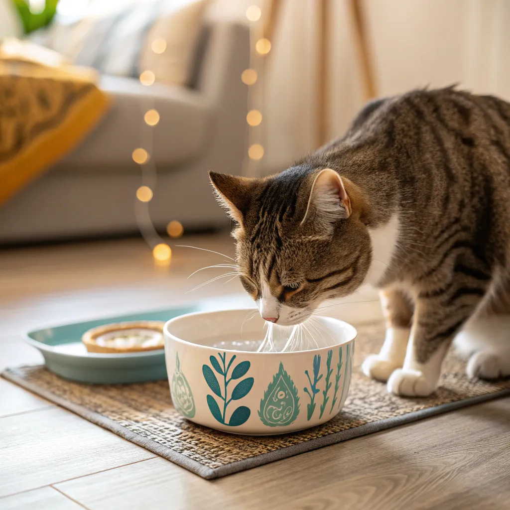  Cat staying hydrated as part of home remedies for fever.
