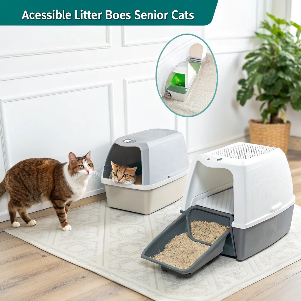 Comparison of accessible litter boxes ideal for senior cats, including low-entry and ramped designs
