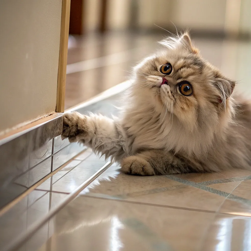 My Cat Paw 1 Cat pawing at a shiny tile floor.