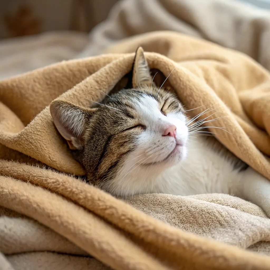 relaxed cat with eyes partially open resting comfo