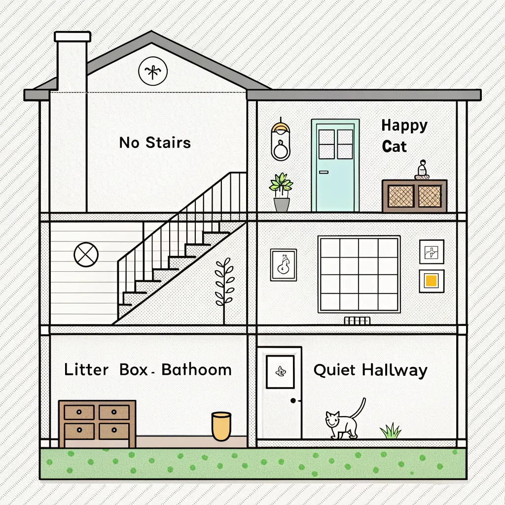 Home layout diagram for strategic litter box placement to suit older cats' needs.