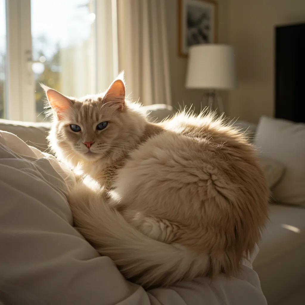 Maine Coon cat resting on owner’s arm, seeking warmth and comfort.