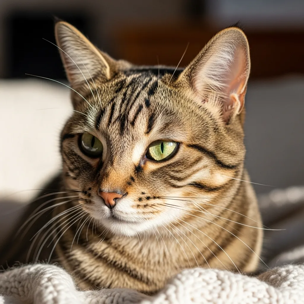 Tabby Cat Colors 1 Brown classic tabby cat with swirling patterns and prominent “M” marking on forehead.