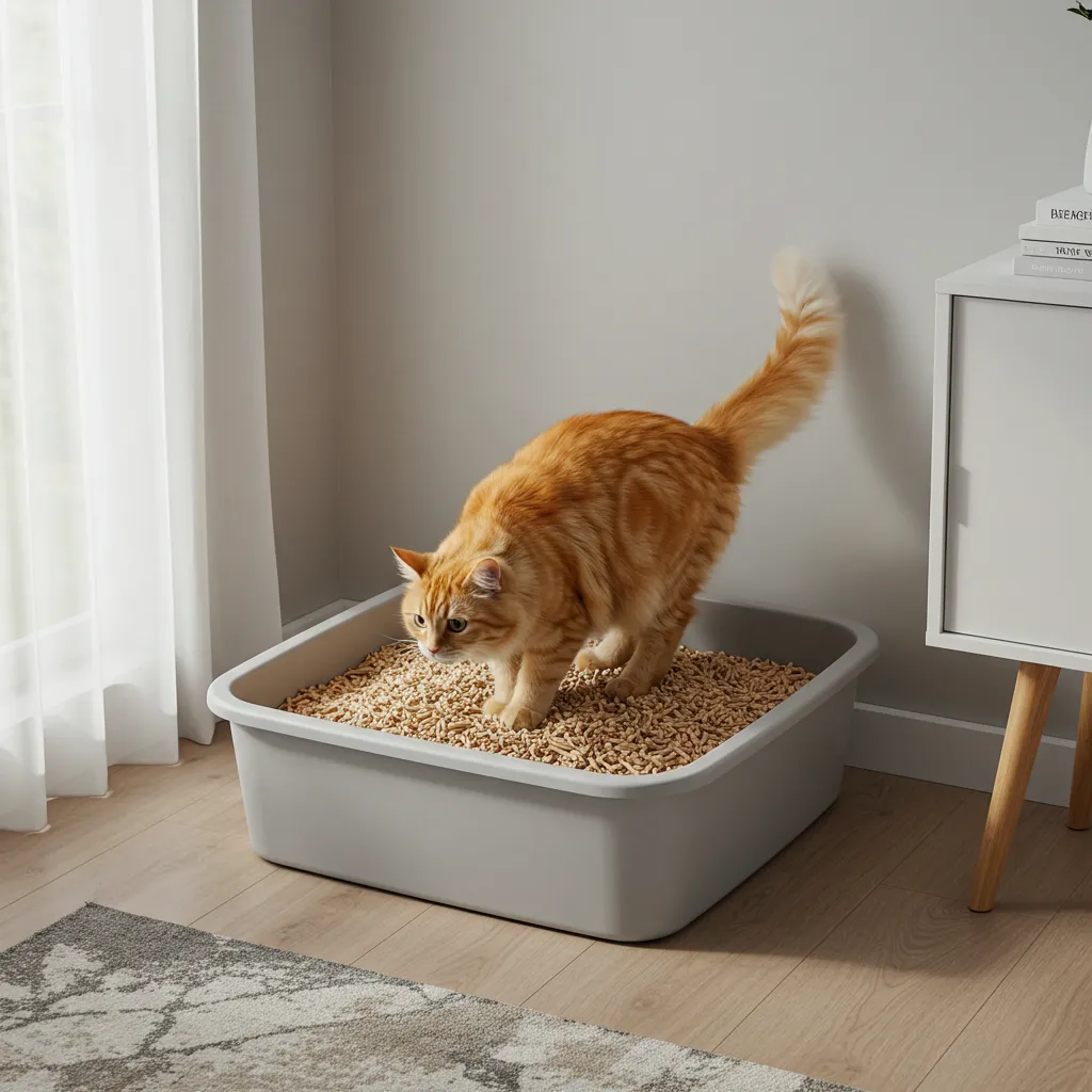 Happy cat using a clean, spacious litter box to prevent cat won’t use the litter box.