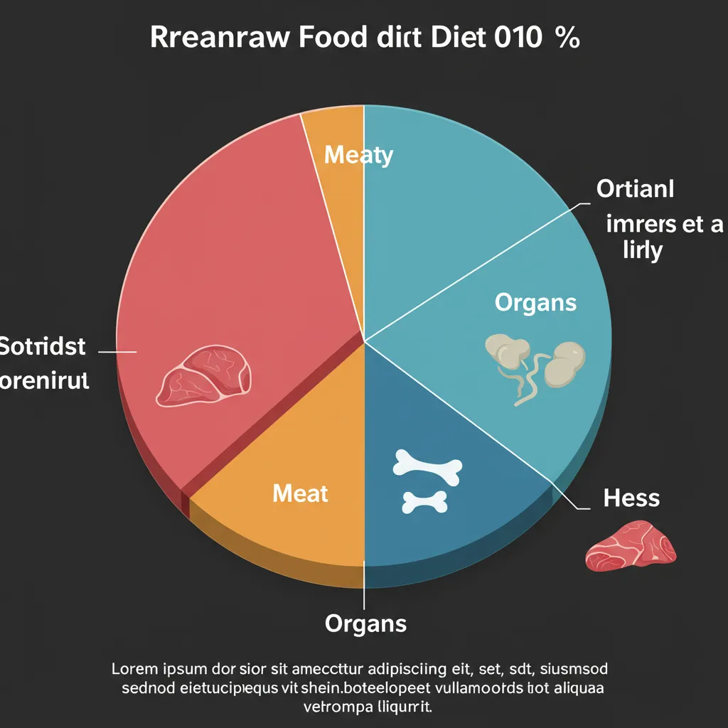  Infographic of raw cat food diet composition with meat, bones, and organs.