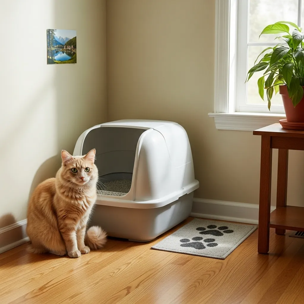 Clean litter box setup to prevent cat odor issues.