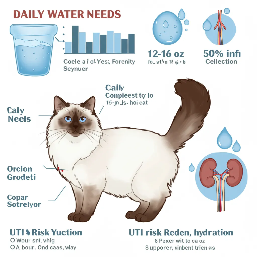 Infographic on Ragdoll cat hydration needs and urinary health benefits.