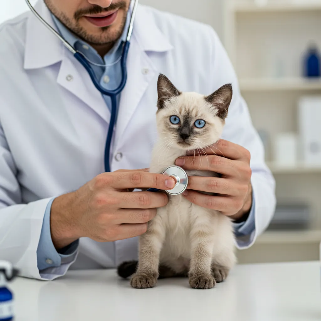 Siamese kitten during vet examination.