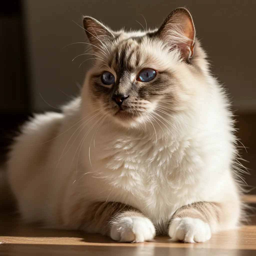 Birman cat with seal point coat and gloves.