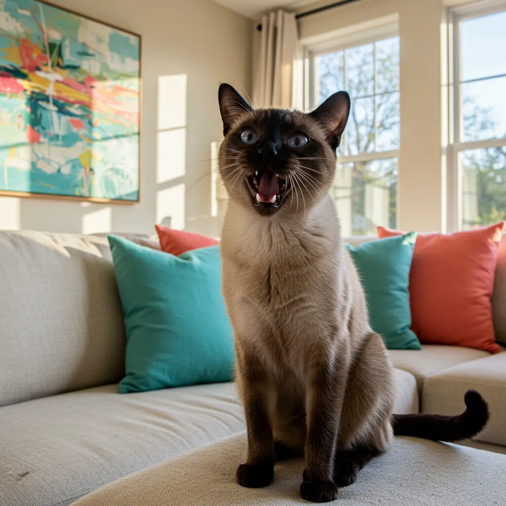 best Expressive Siamese cat meowing, highlighting its vocal personality.