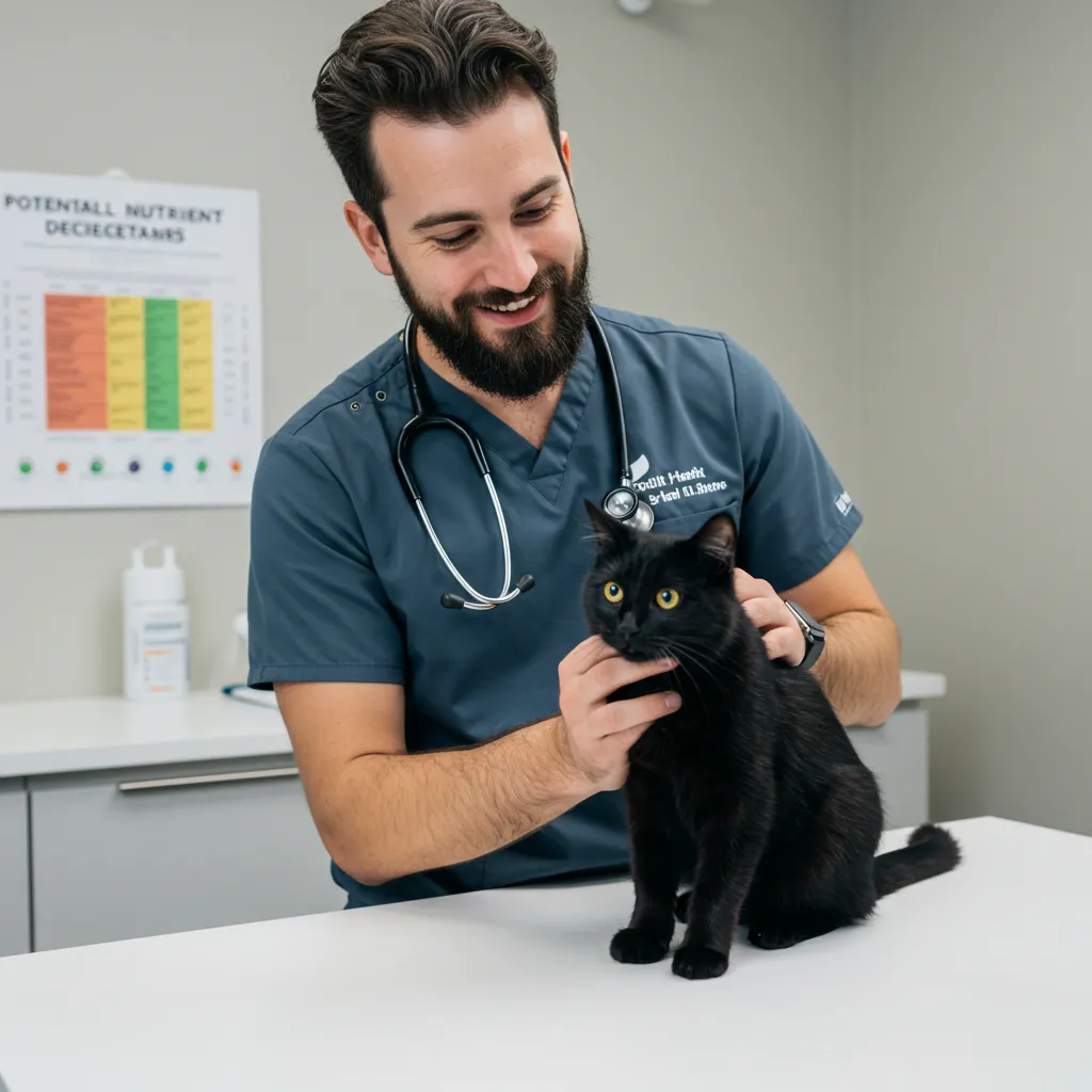 Veterinarian checking a cat for nutritional deficiencies linked to pica.