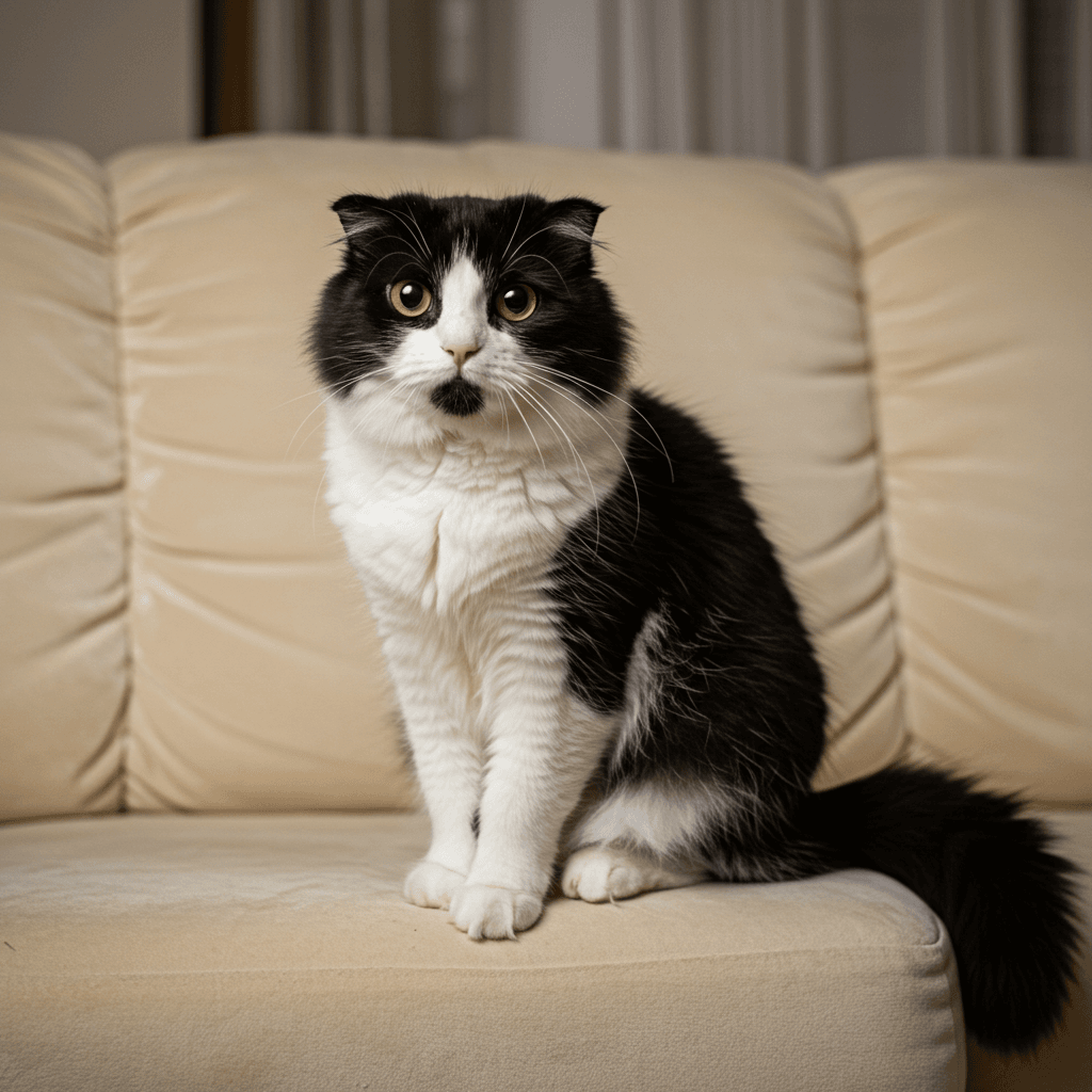 Angry cat with flattened ears and puffed tail showing defensive body language.