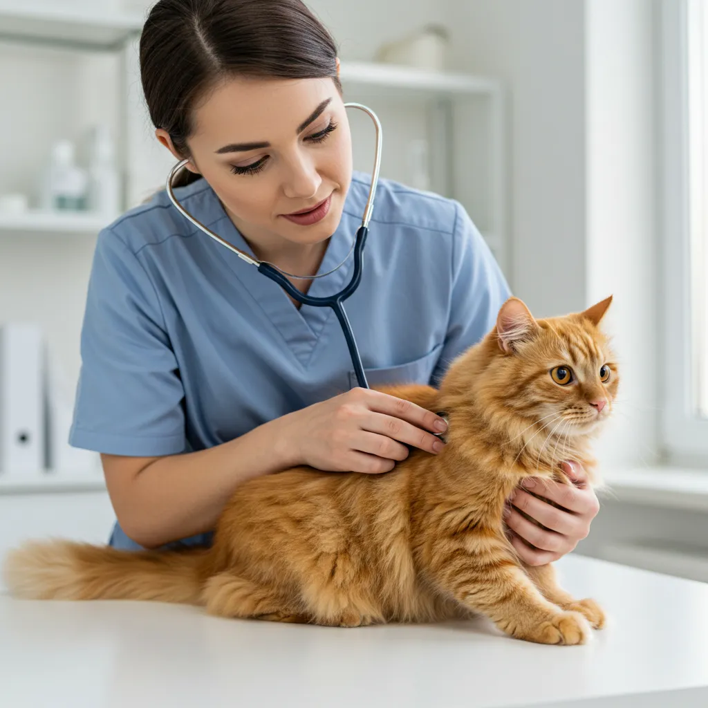 Cat being examined by a veterinarian for health issues.