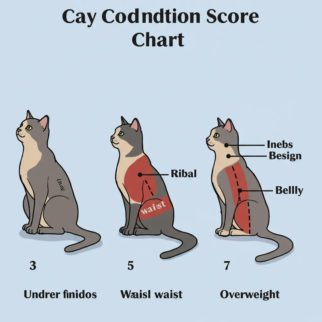 Cat Body Condition Score chart showing ideal, underweight, and overweight feline profiles.