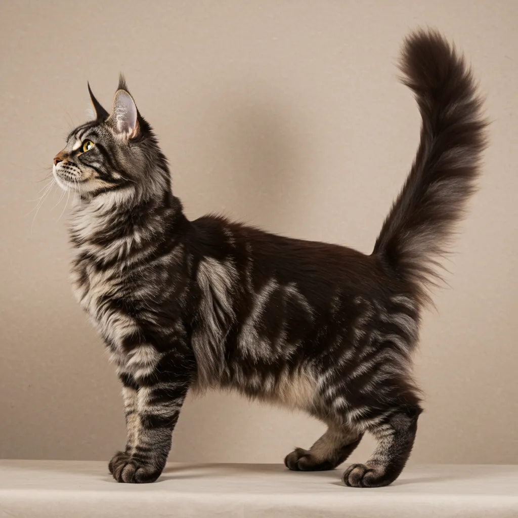  Side profile of a muscular Maine Coon cat showcasing its large, sturdy build.