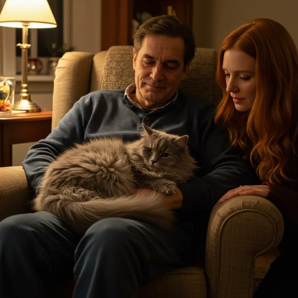 Cat snuggling with boyfriend while owner watches, illustrating feline affection dynamics