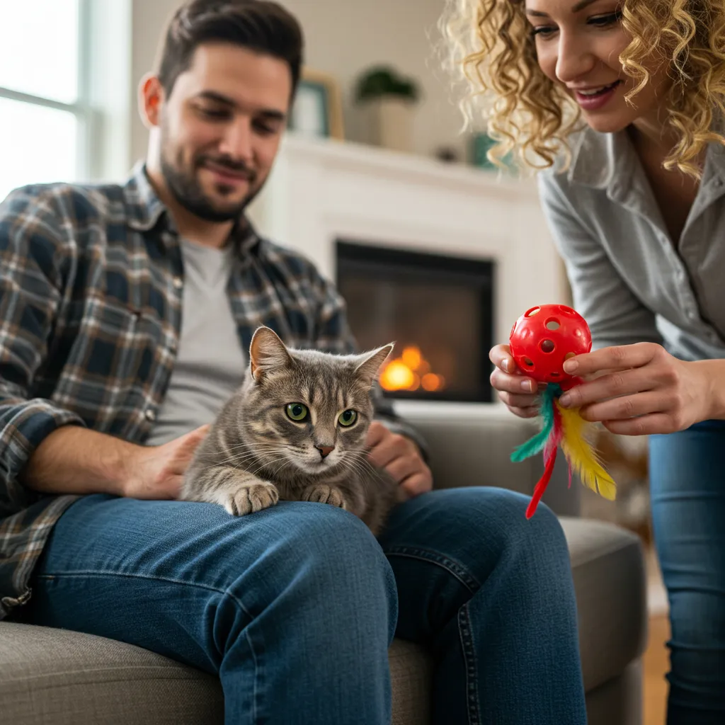 Cat choosing boyfriend’s lap, showing reasons cats prefer certain people.
