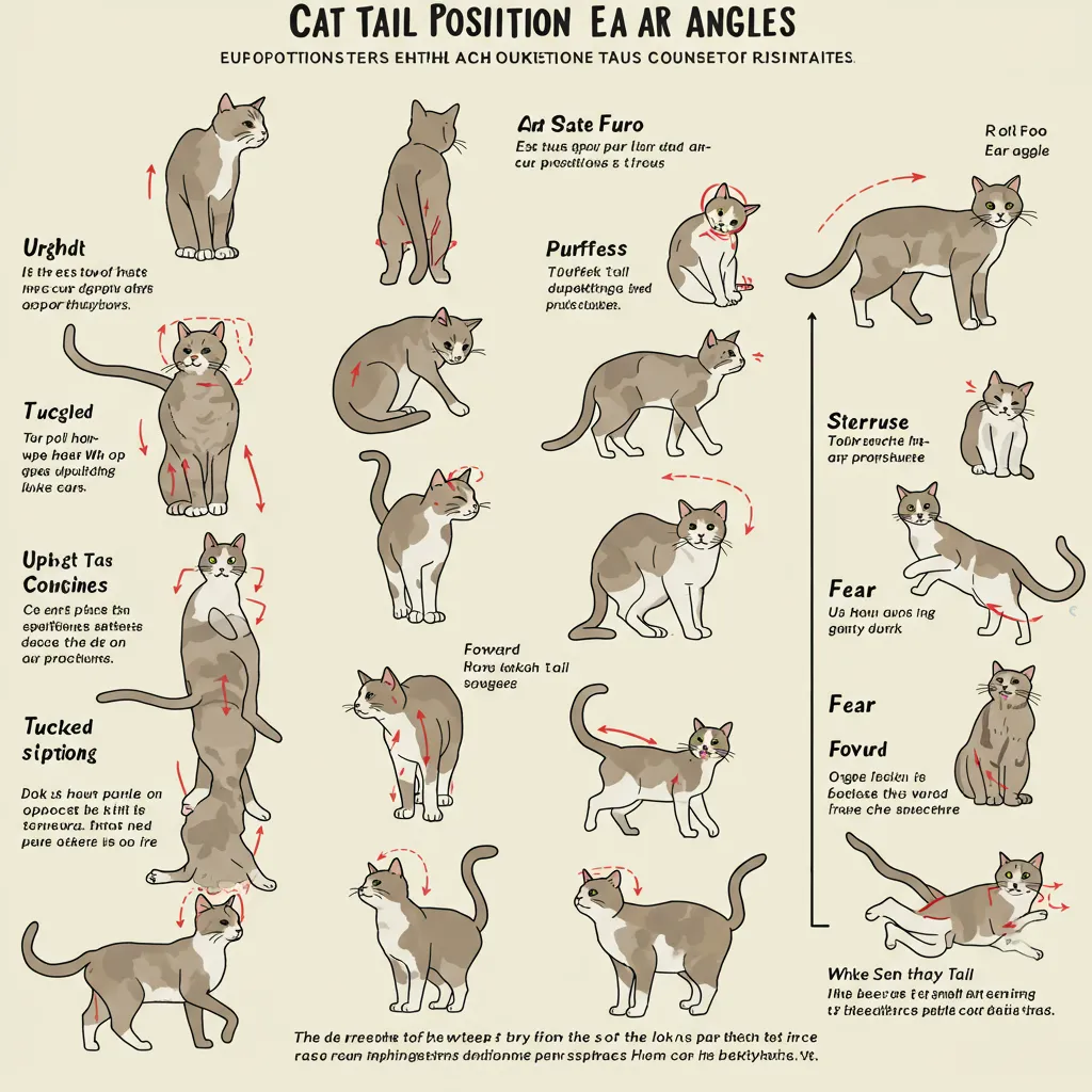Chart of cat tail and ear positions for interpreting feline body language.