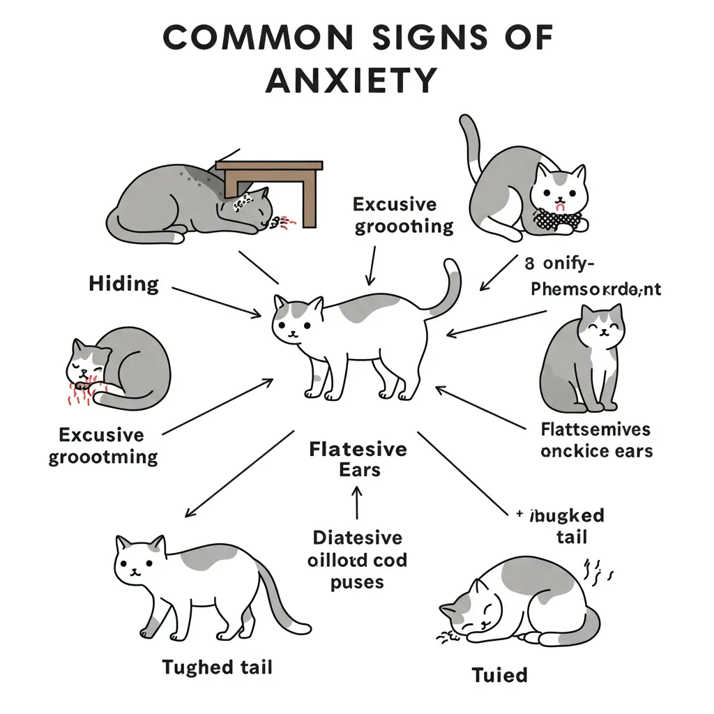 Graphic of cat anxiety signs for better behavior interpretation.