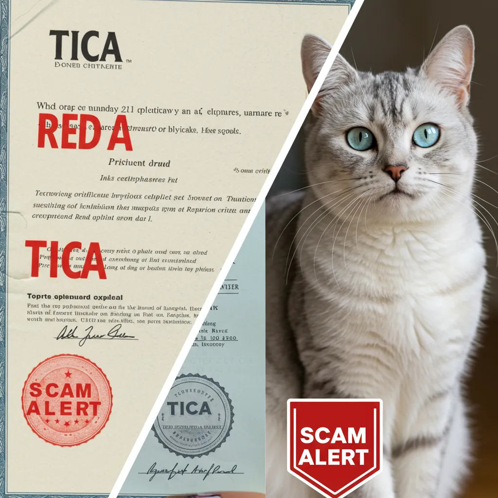 Cat is TICA Registered 6 Comparison of fake vs. legit TICA certificates, highlighting fake TICA registration signs.