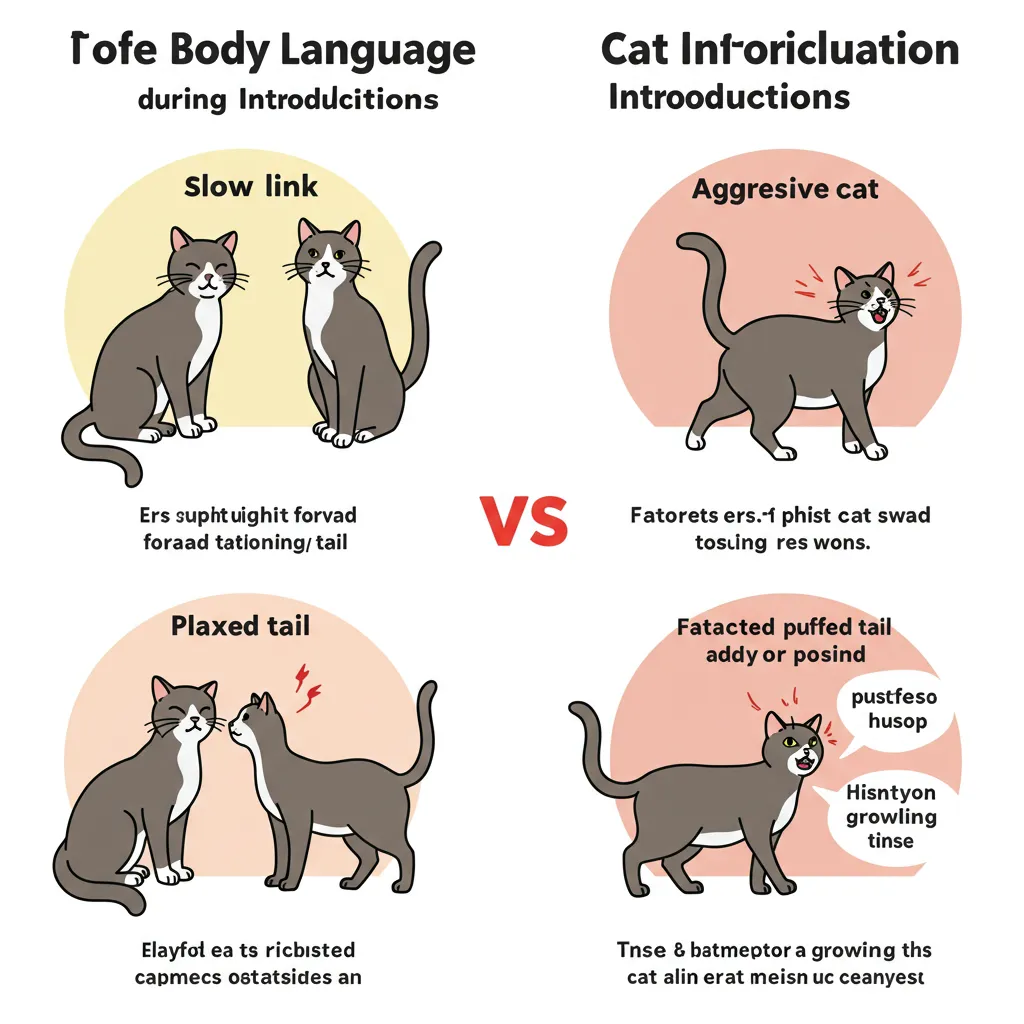  Infographic showing cat body language for signs your cat will accept a new kitten vs. aggression.
