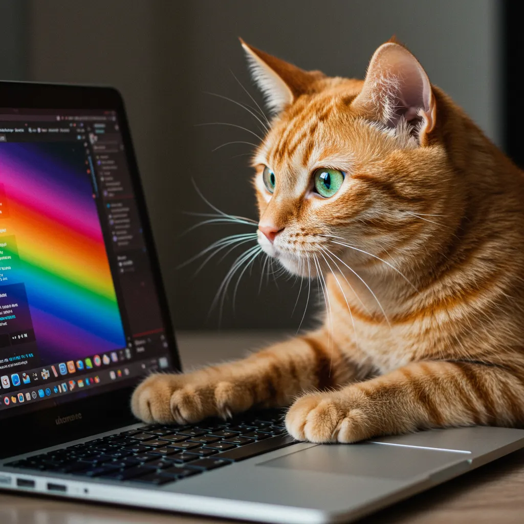 My Cat Sit on My Laptop 3 Curious cat sit at a vibrant on my laptop screen.