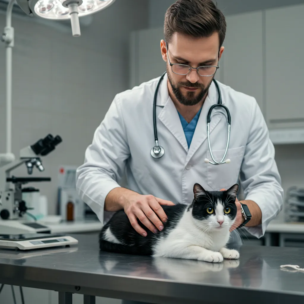 Veterinarian checking a cat for health issues related to zoomies.