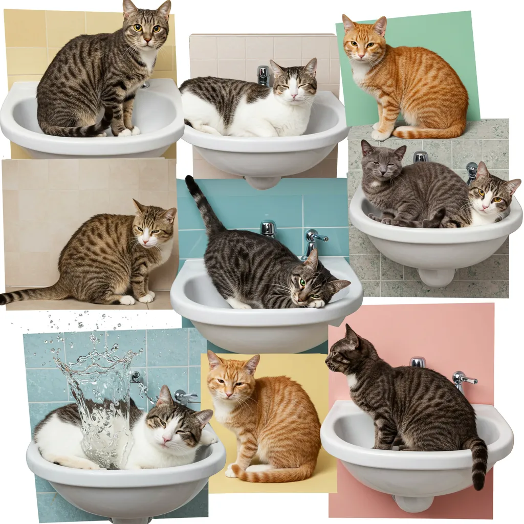  Collage of TikTok cats in sinks, capturing funny cat sink moments.